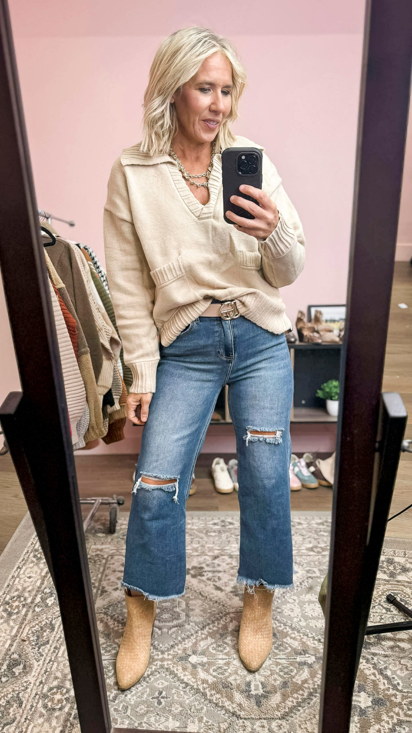 Flap Collar Sweater Pullover Top With Patch Pocket (3 COLORS) | SO ME *LA LIVE PREORDER 3.2.1
