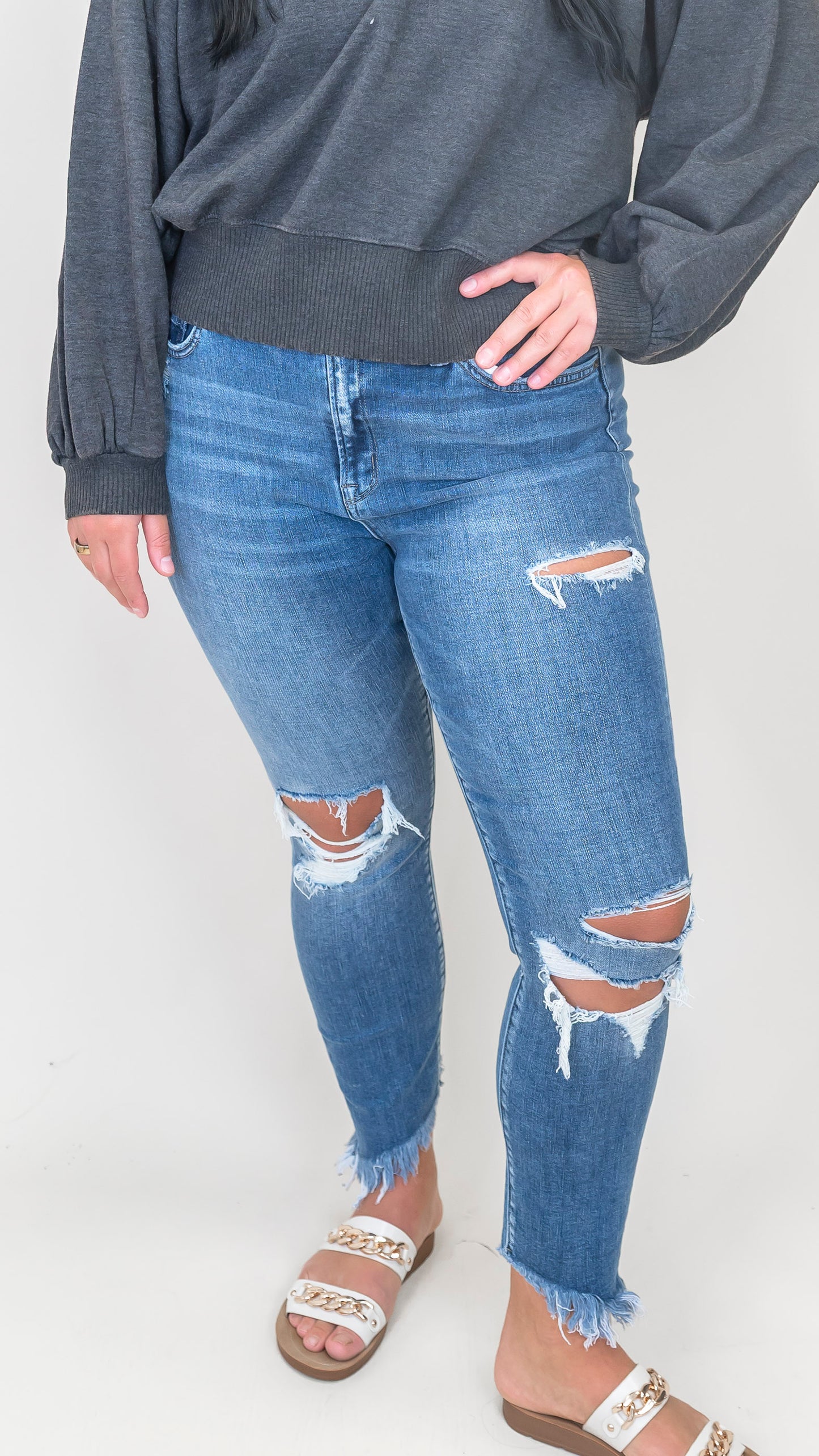 The Shanon Mid Rise Crop Skinny Denim Jeans - Mica *