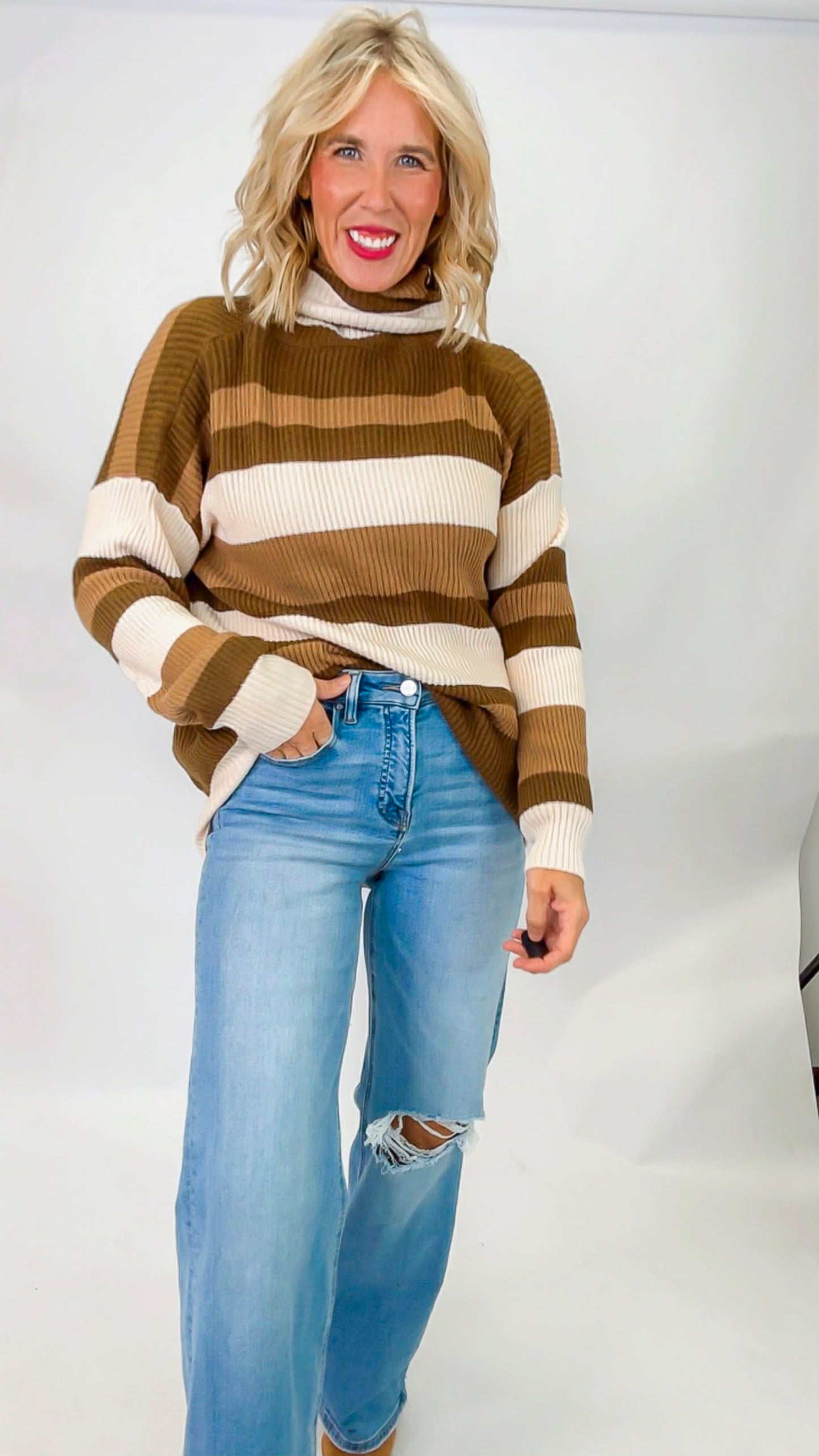 Turtle Neck Striped Sweater Top