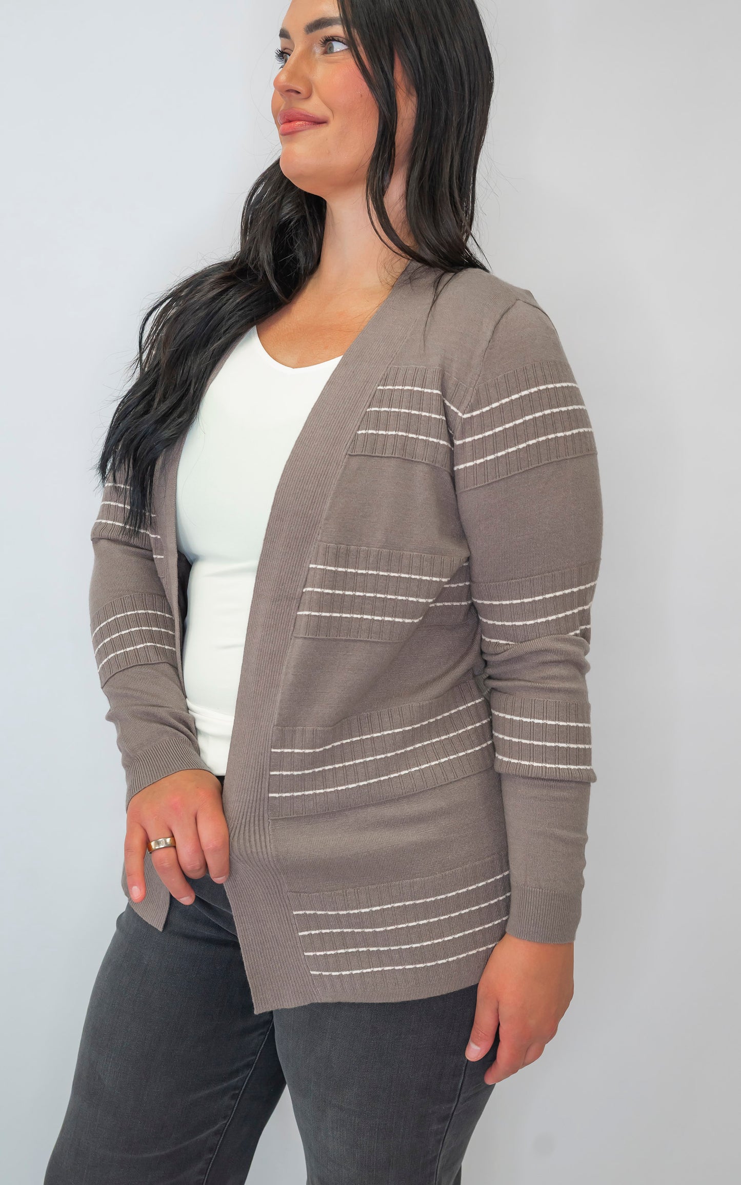 Striped Open Front Cardigan