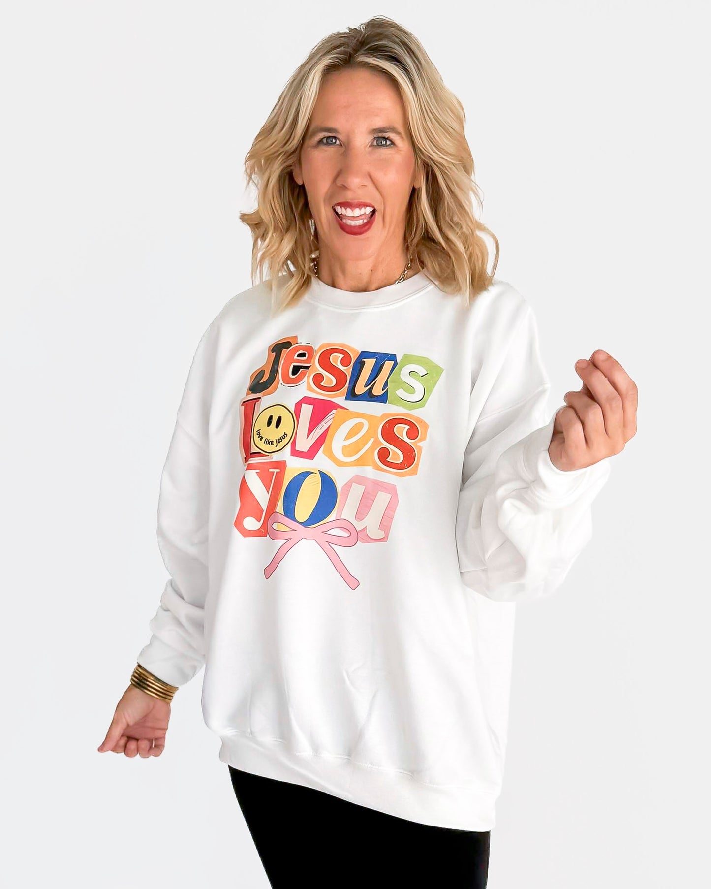 Jesus Loves You Crewneck Graphic Sweatshirt -Excluded