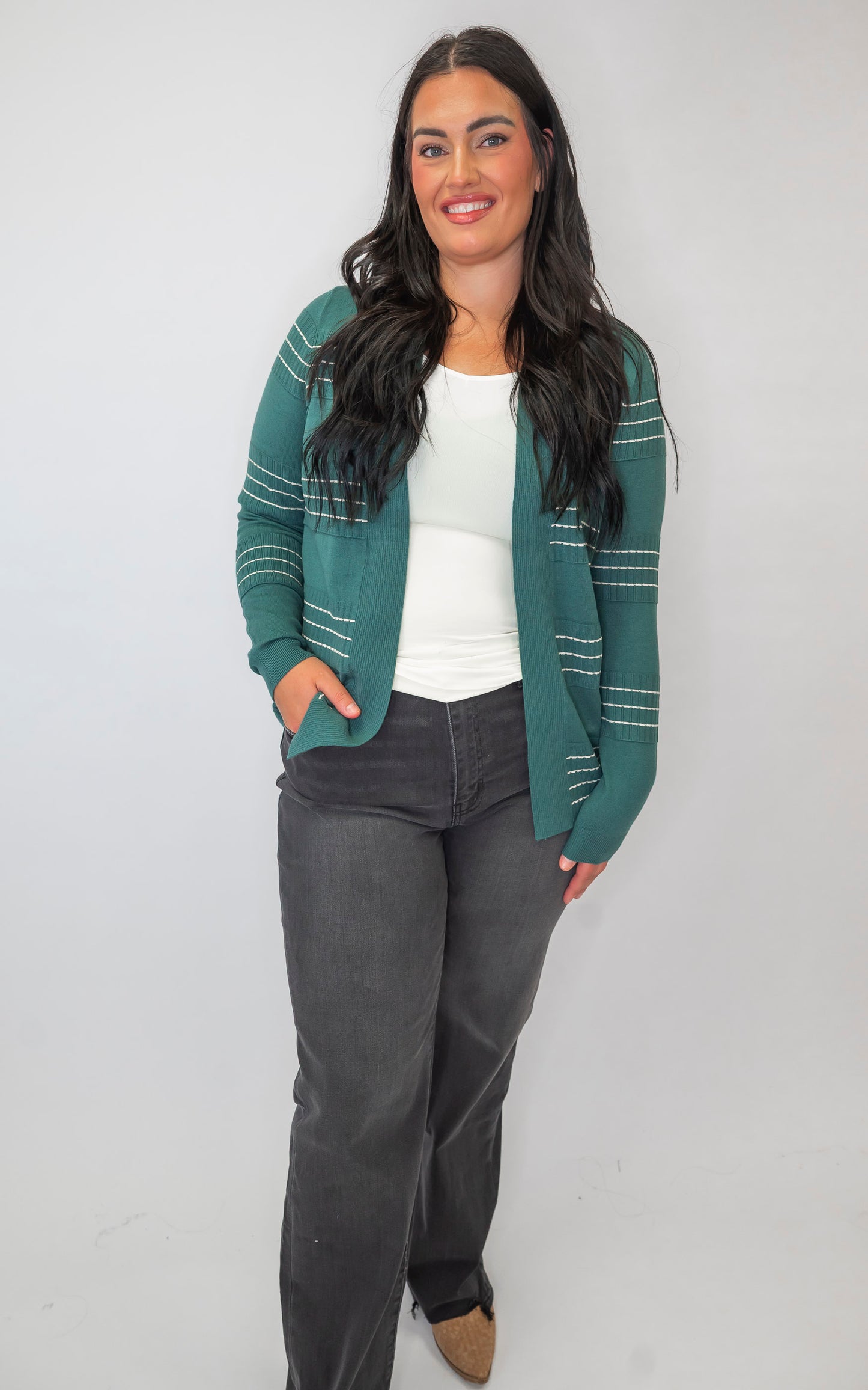 Striped Open Front Cardigan