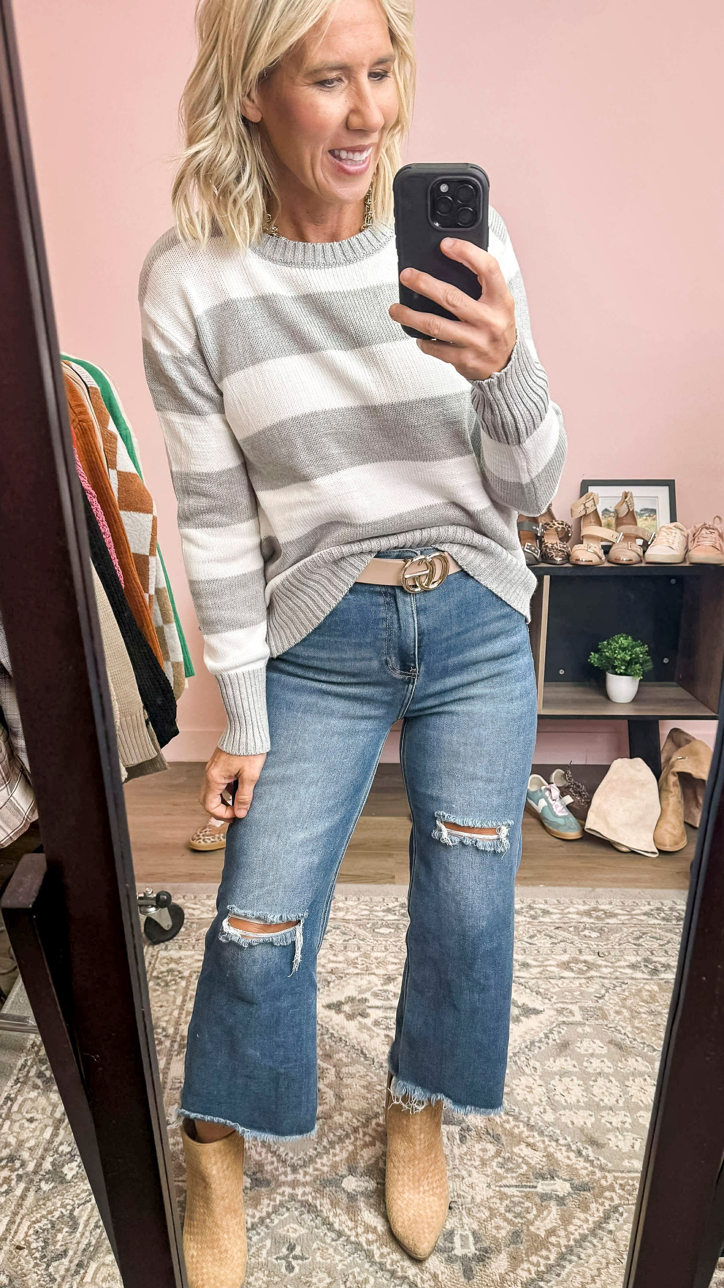 Basic Cozy Soft Knit Striped Cotton Sweater Top (2 COLORS) | MIRACLE *LA LIVE PREORDER