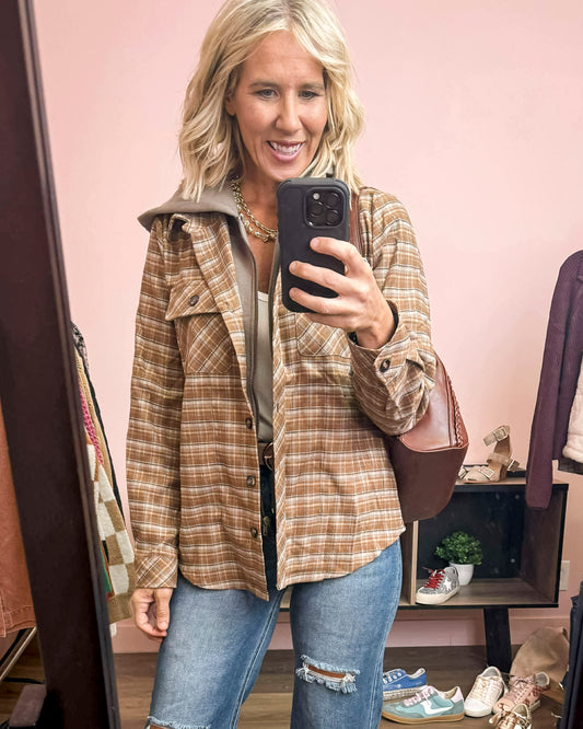 Button Down Plaid Fleece Lined Hoodie Shirt Jacket | HEM & THREAD *LA LIVE PREORDER 26% OFF