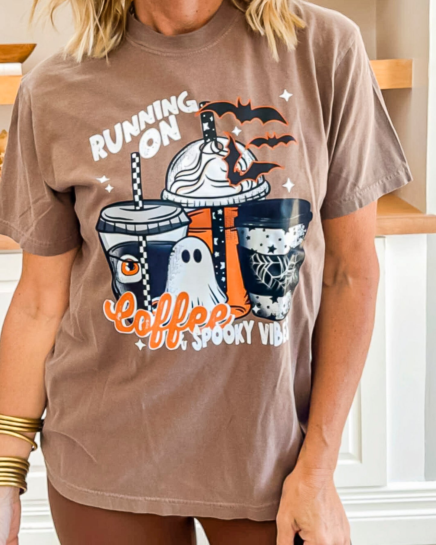 Running On Coffee Spooky Vibes Garment Graphic T-shirt
