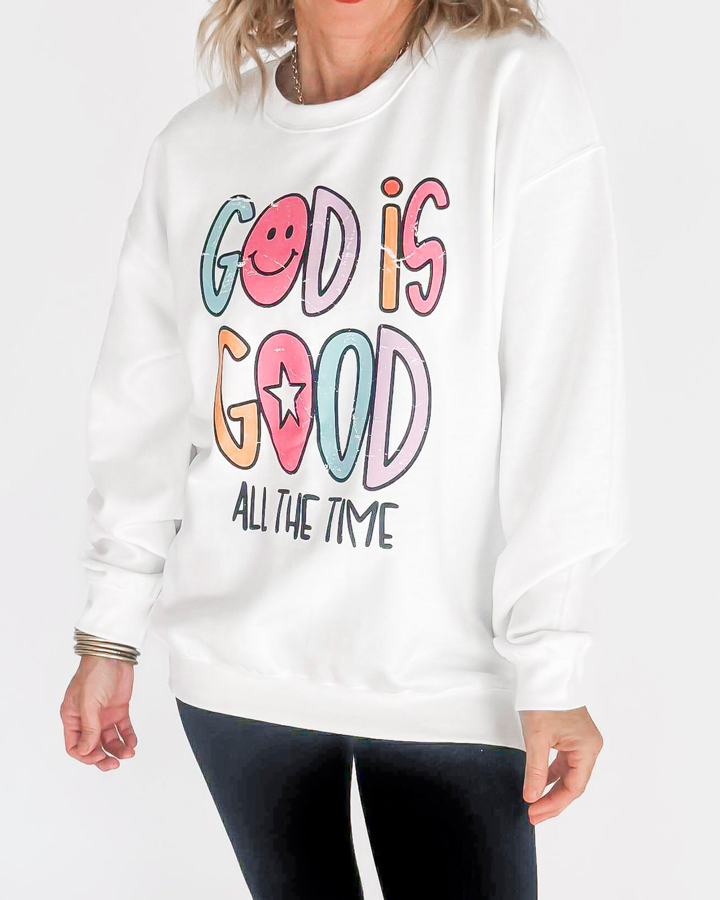 God Is Good All the Time Crew Neck Graphic Sweatshirt - excluded