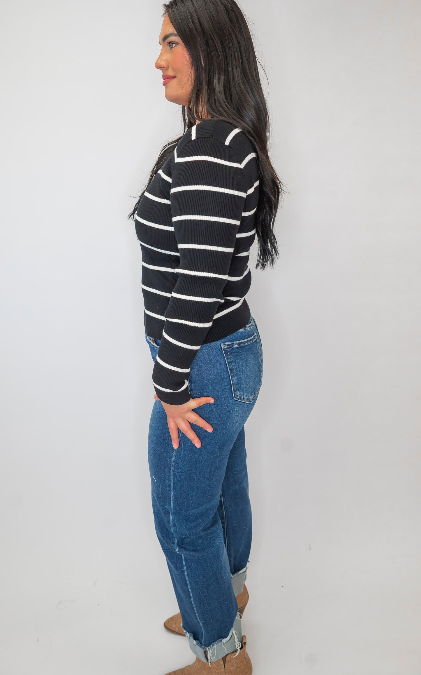 High Rise Crop Boyfriend Cuffed Denim Jeans | RISEN