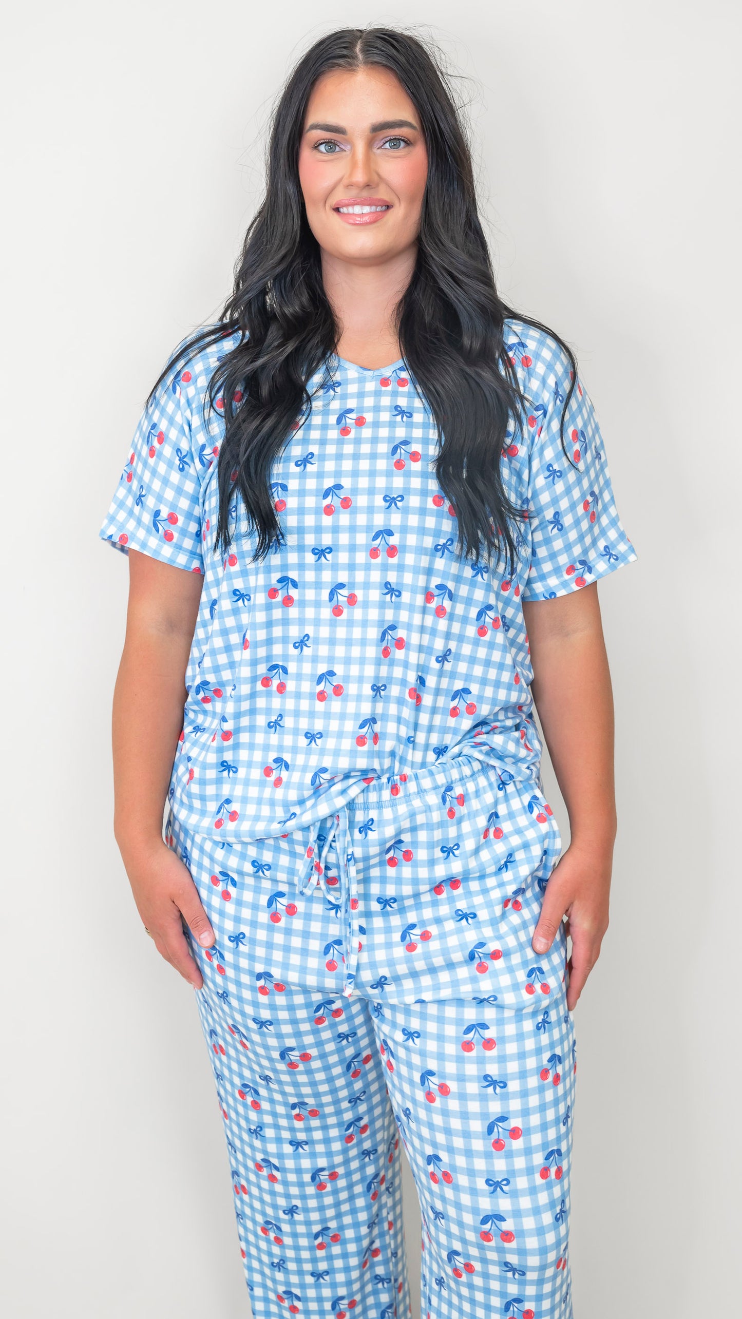Cherry Plaid 3 Piece Pajama Set | Salty Wave