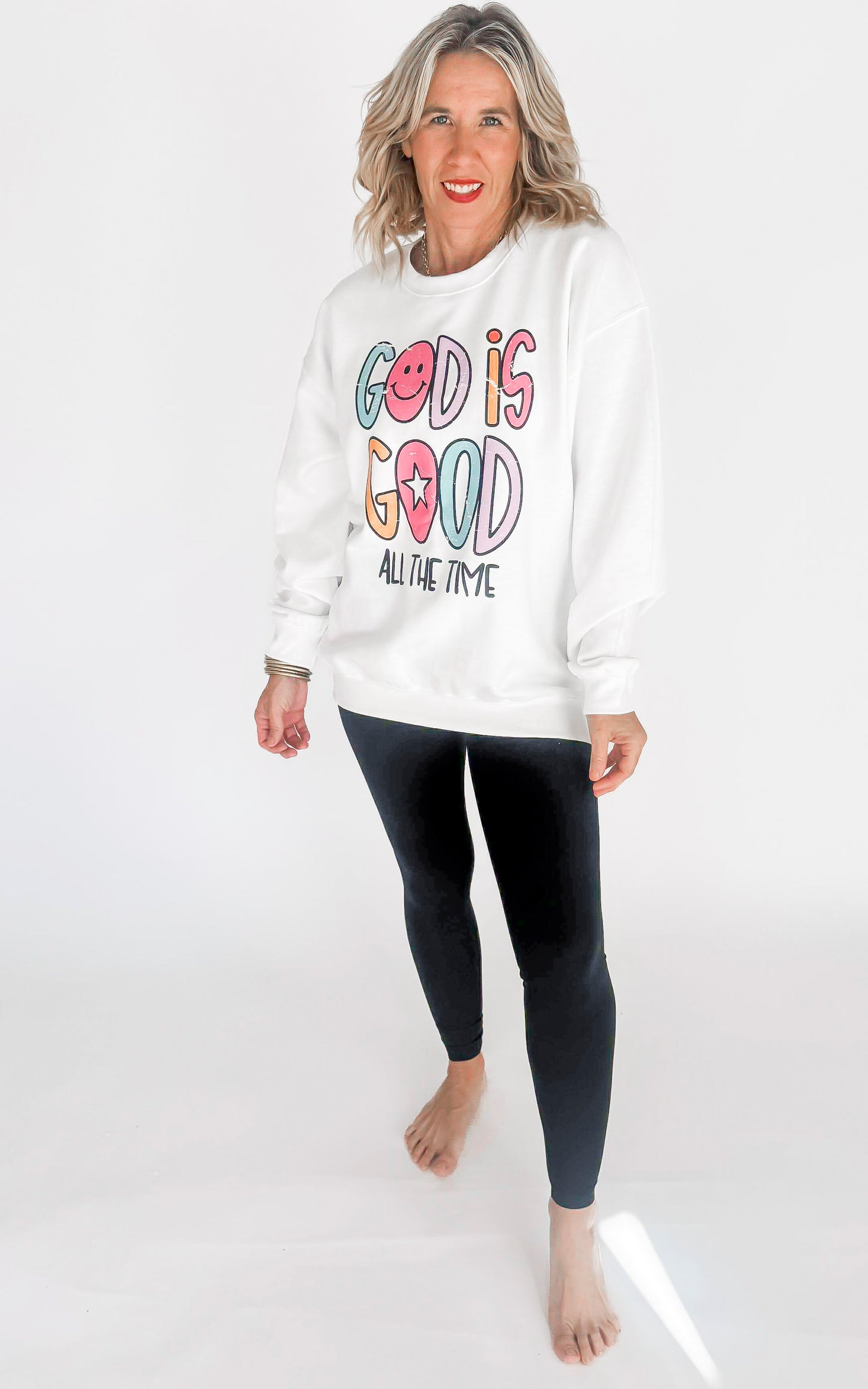 God Is Good All the Time Crew Neck Graphic Sweatshirt - excluded