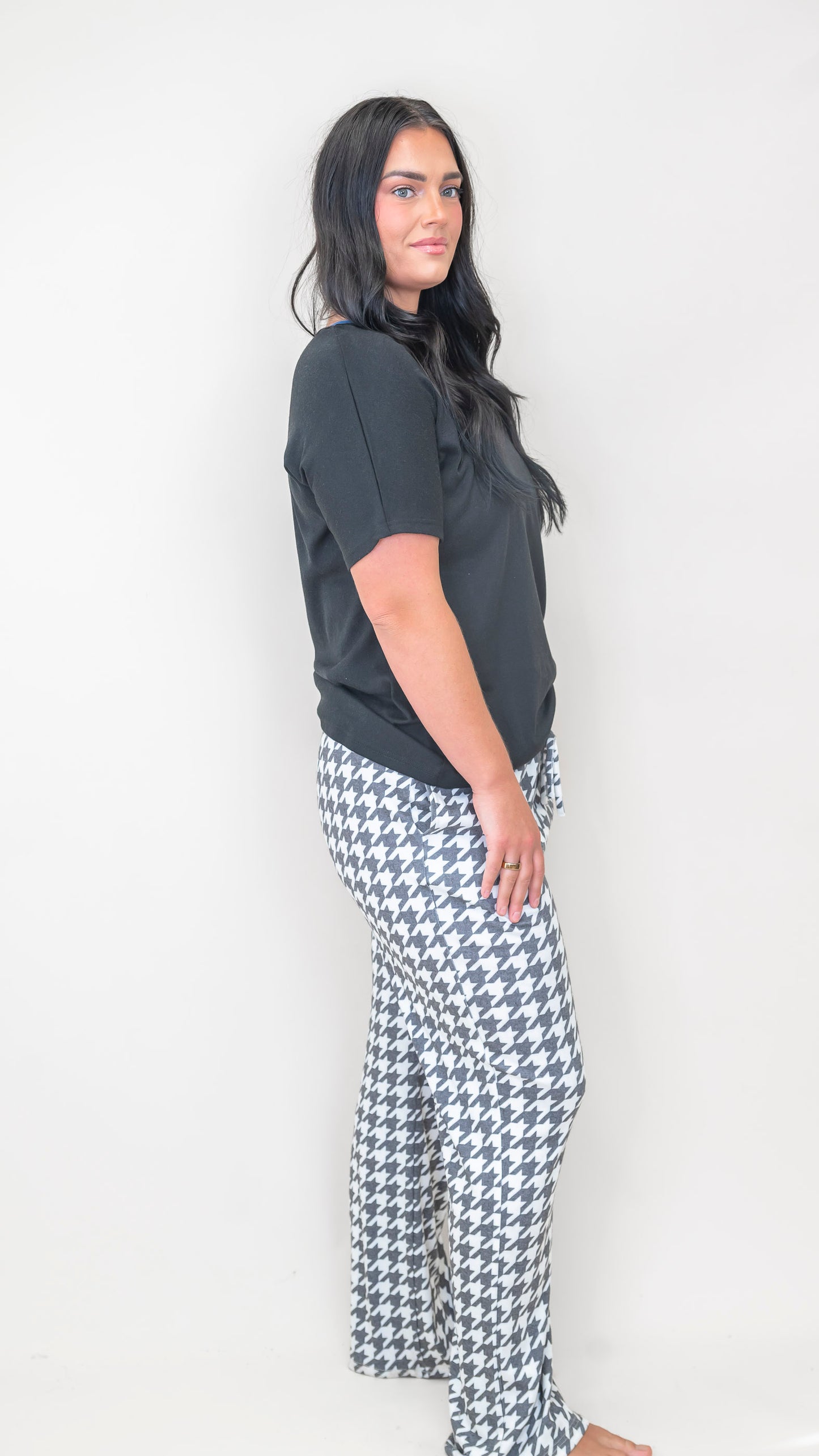 Black Houndstooth Pajama Pant Set by Salty Wave (TOP & BOTTOM)