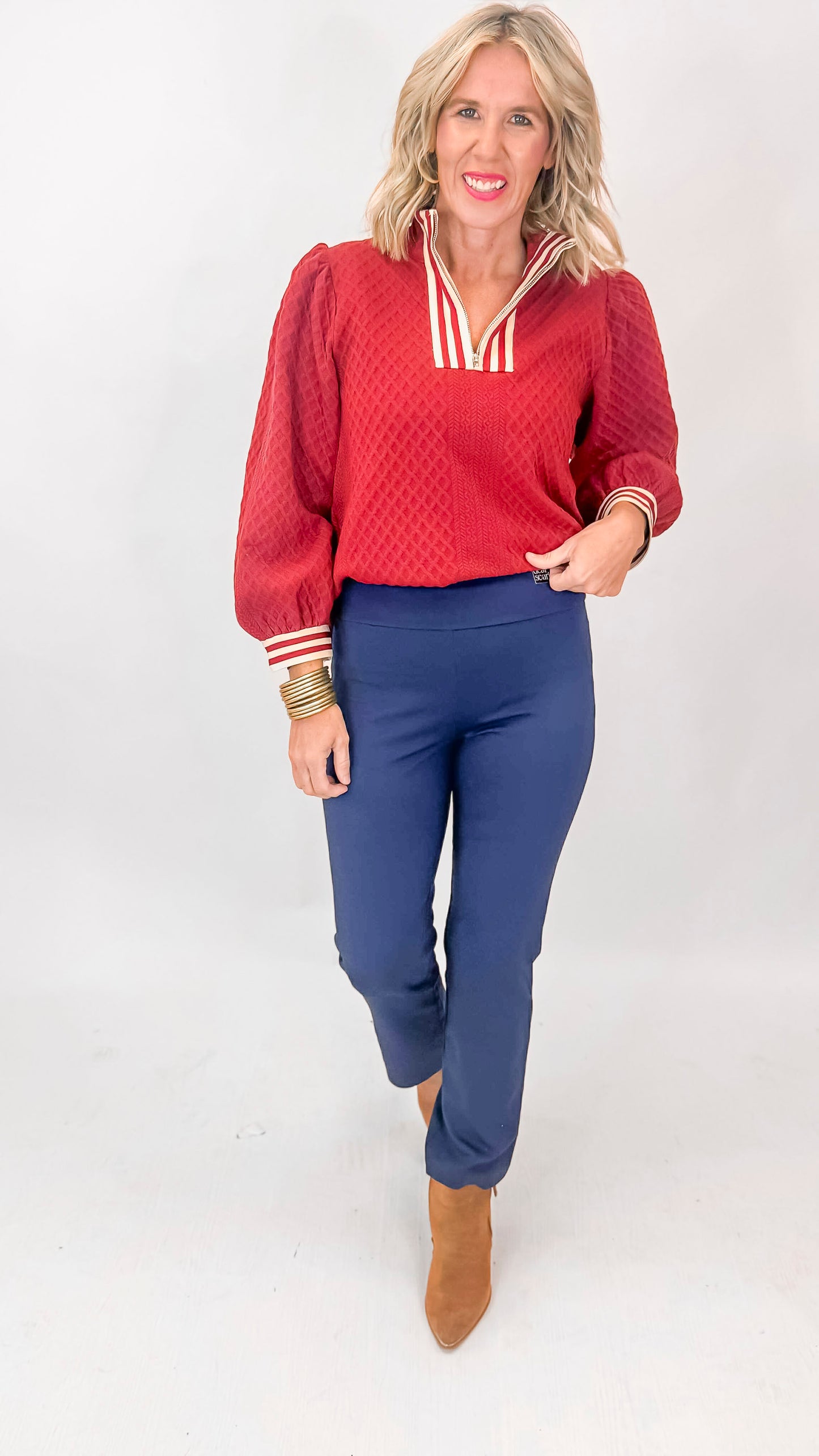 Front Zip Up Textured Top