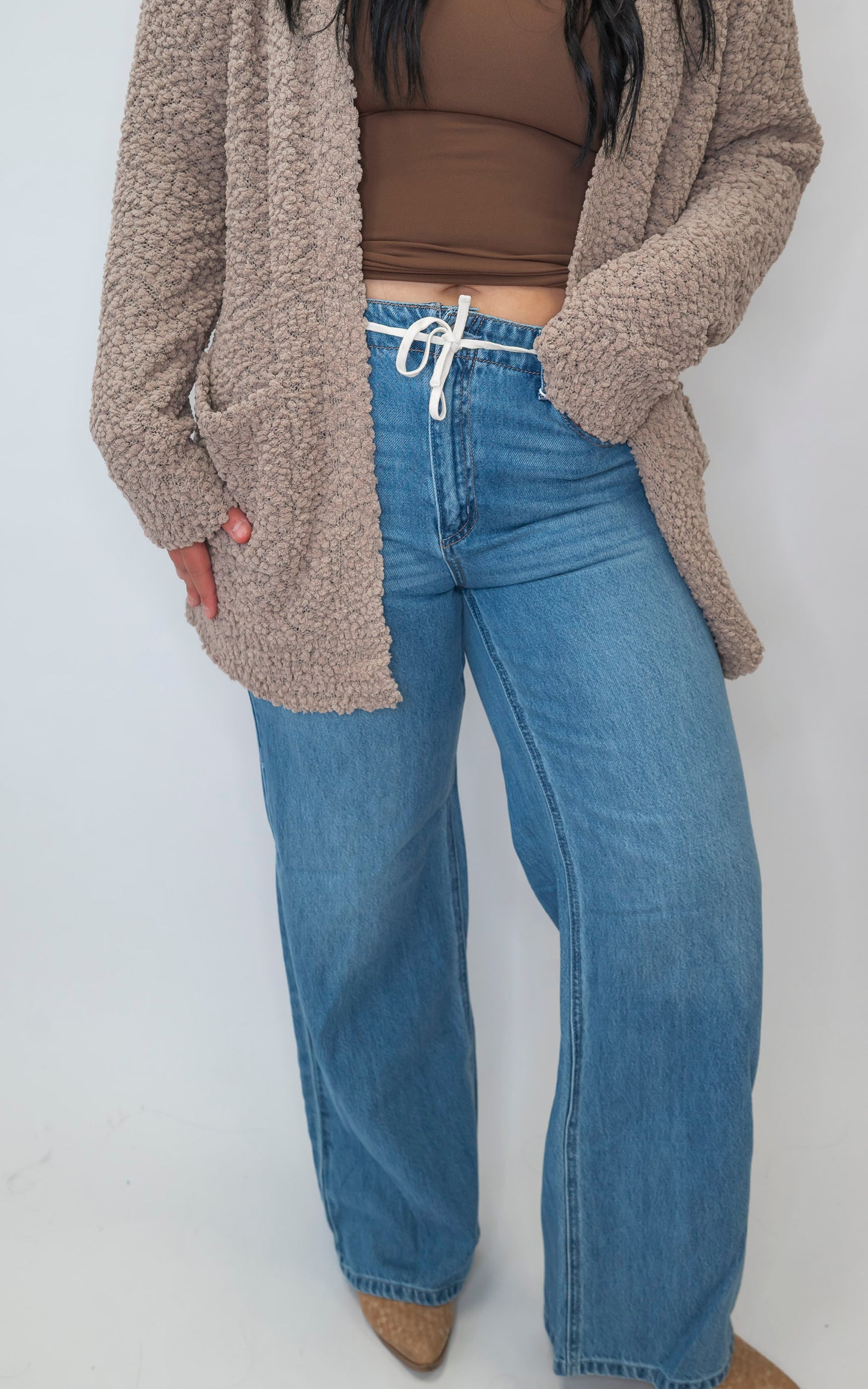 Baggy Wide Denim Jeans With Waist String