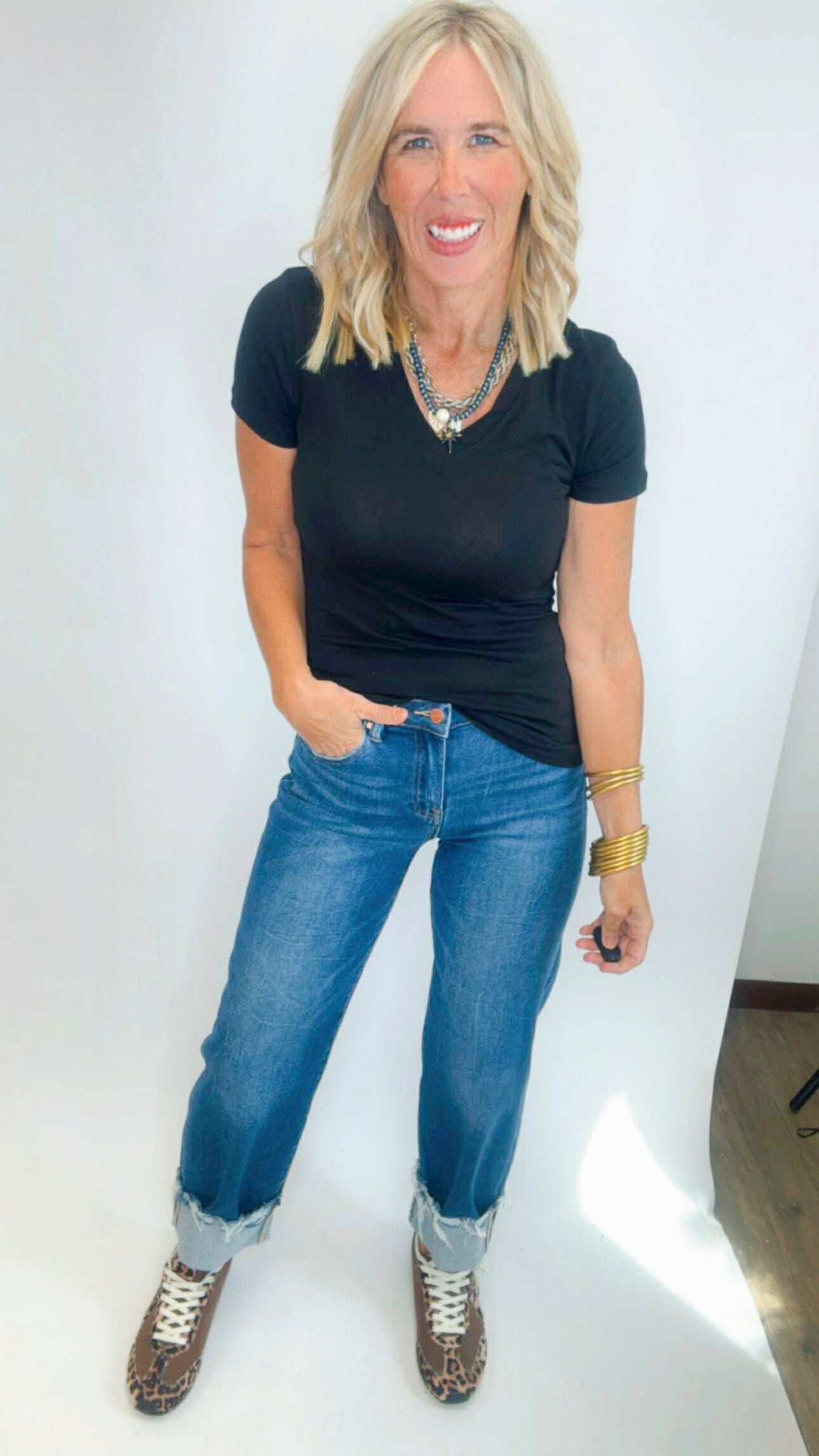 High Rise Crop Boyfriend Cuffed Denim Jeans | RISEN