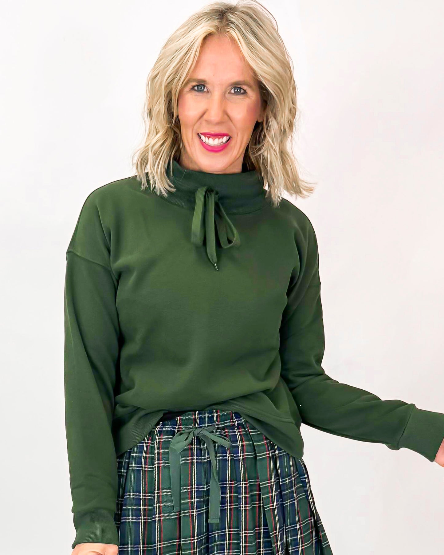 Mock Drawstring Neck French Terry Sweatshirt