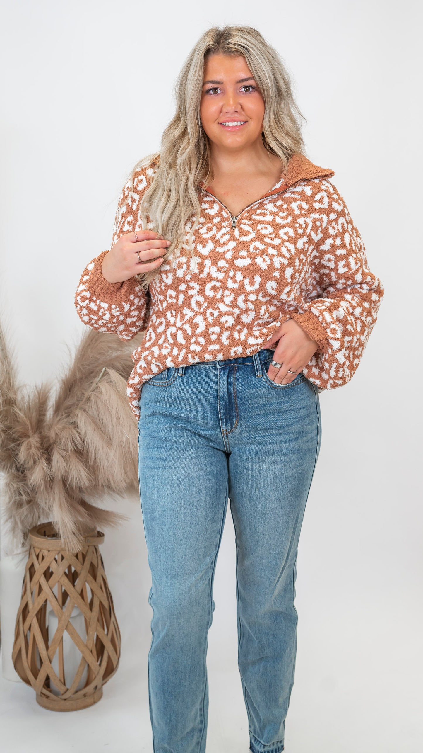 Cheetah 1/2 Mock Neck Dreamer Pullover | Salty Wave*