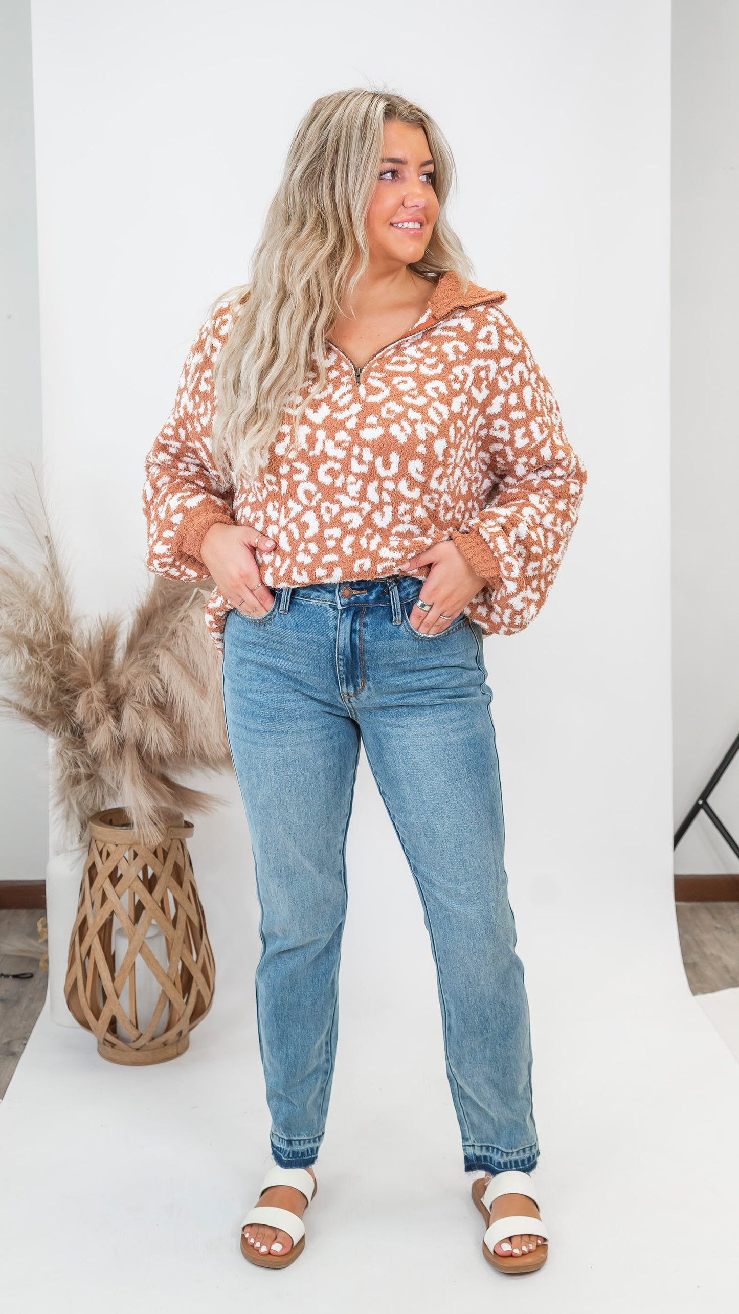 Cheetah 1/2 Mock Neck Dreamer Pullover | Salty Wave*