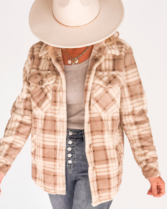 Beige Faux Fur Plaid Shacket