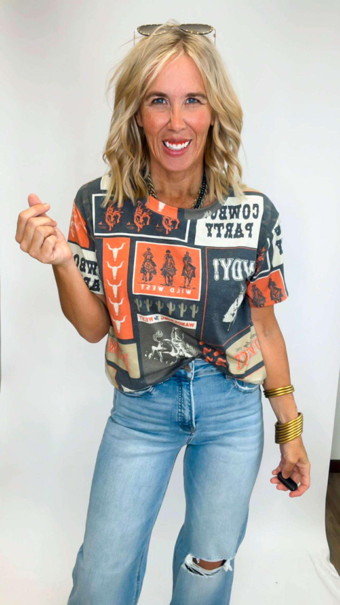 Western Rodeo Print Short Sleeve T-shirt