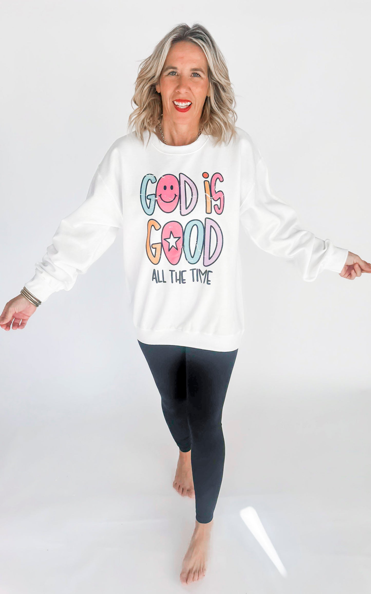 God Is Good All the Time Crew Neck Graphic Sweatshirt - excluded