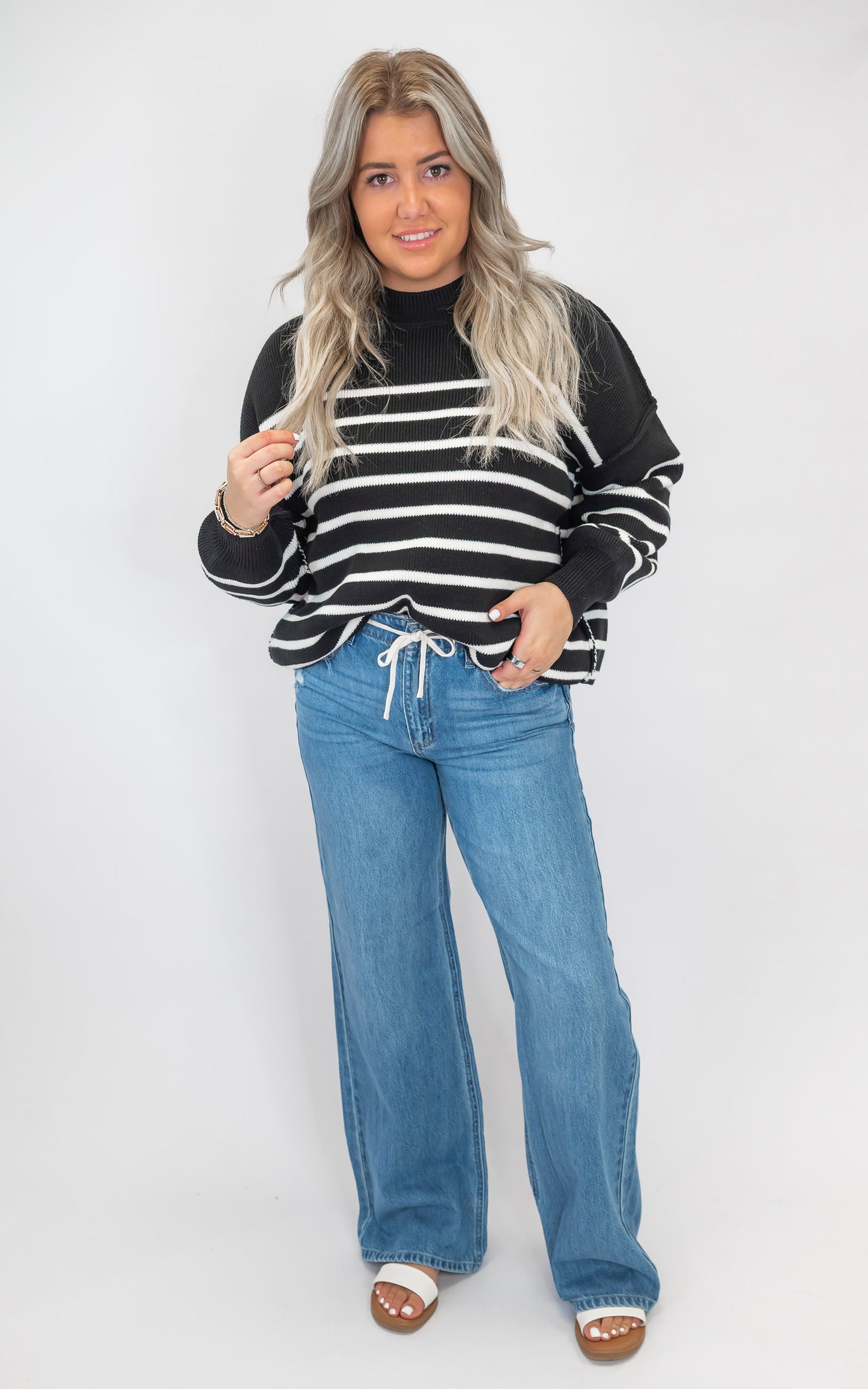 Baggy Wide Denim Jeans With Waist String