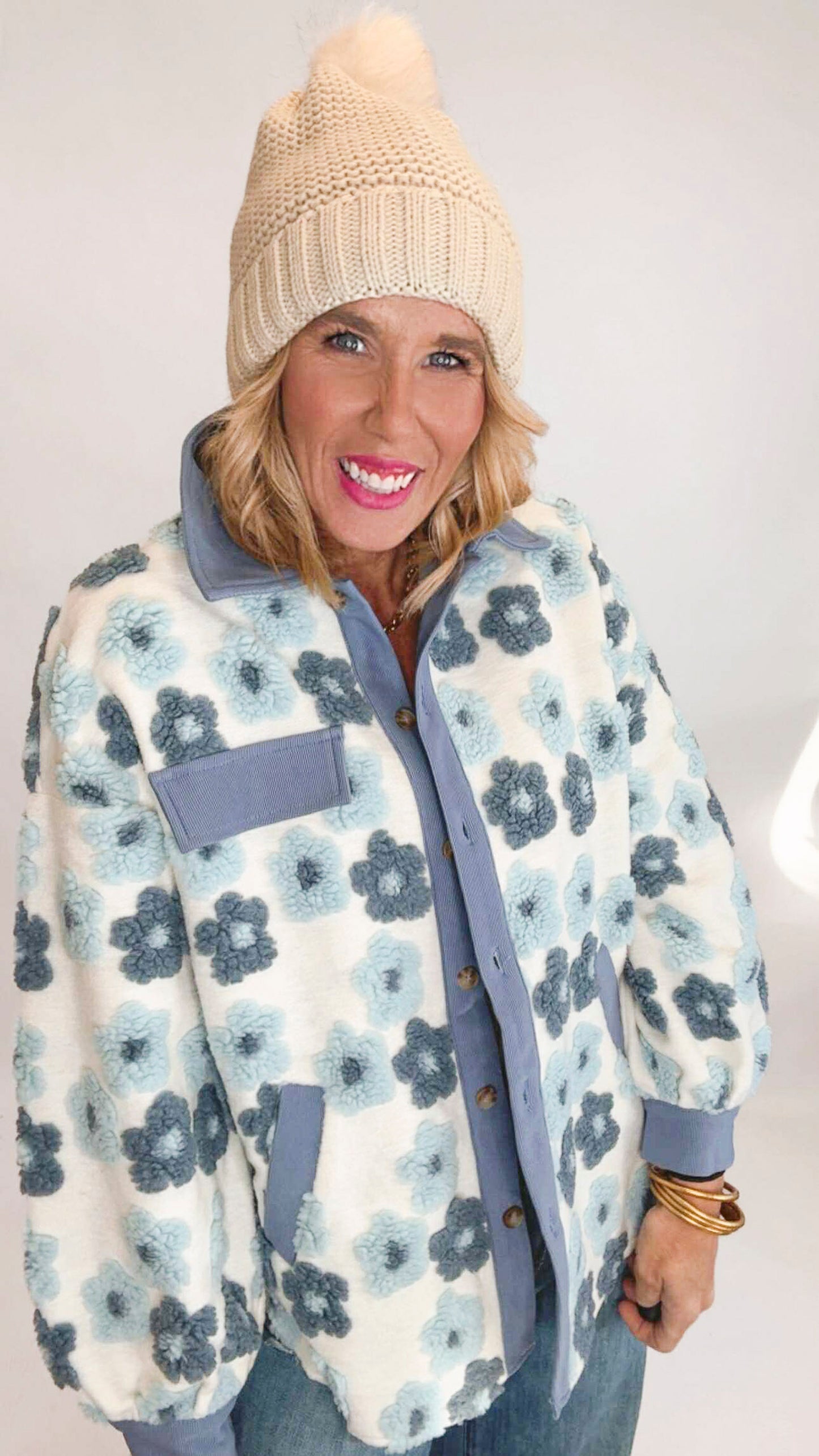 Floral High Pile Fleece Burnout Jacket