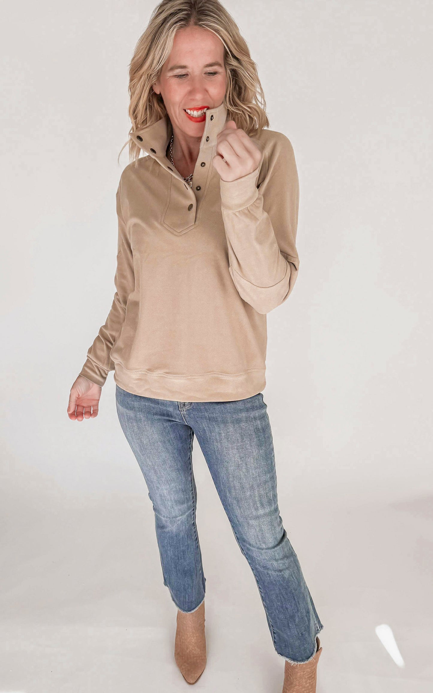 Buttery Soft Brushed Knit Mock Neck Sweatshirt
