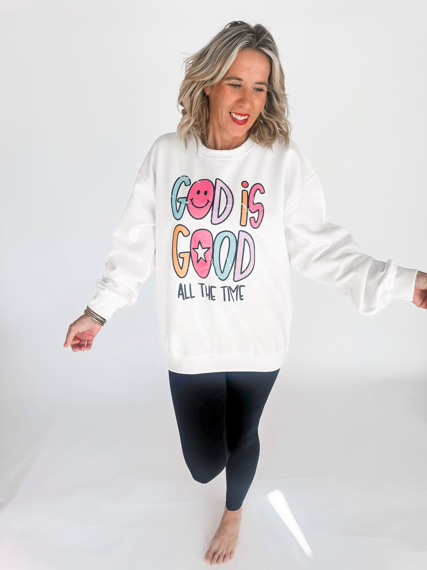 God Is Good All the Time Crew Neck Graphic Sweatshirt - excluded