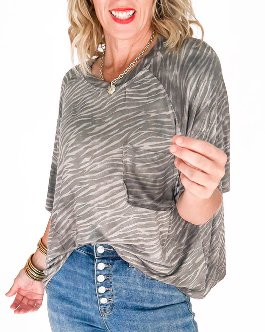 Grey Zebra Short Sleeve Loose Fit Tee | POL