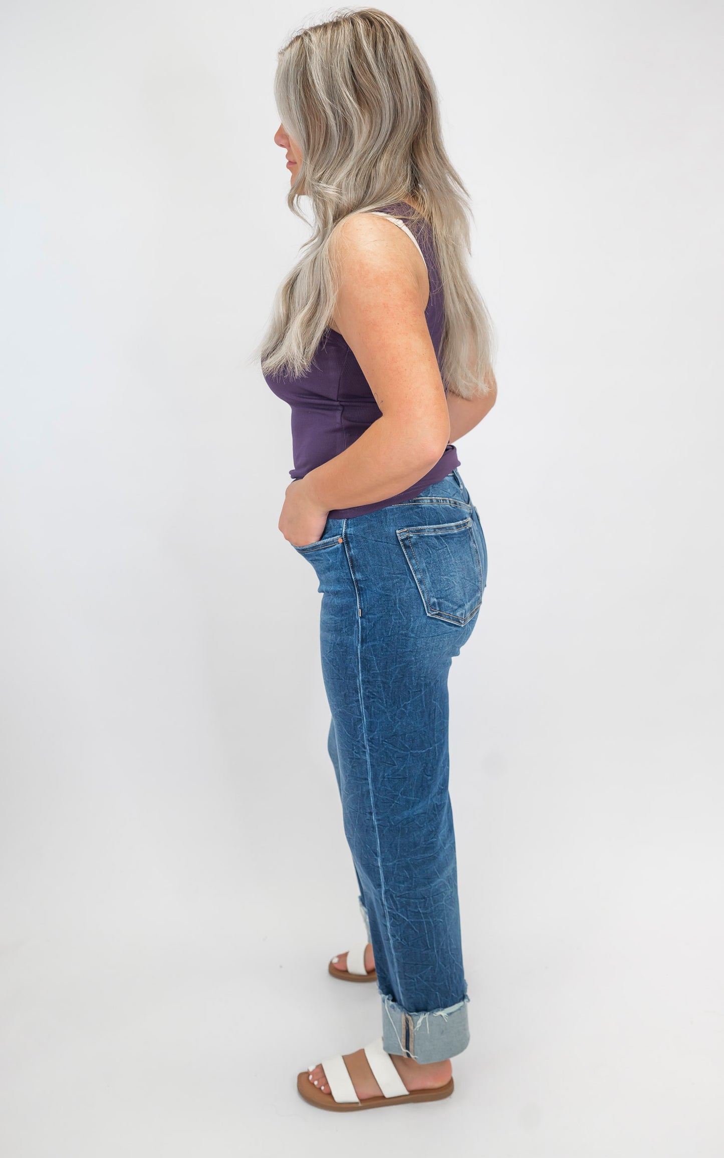 High Rise Crop Boyfriend Cuffed Denim Jeans | RISEN