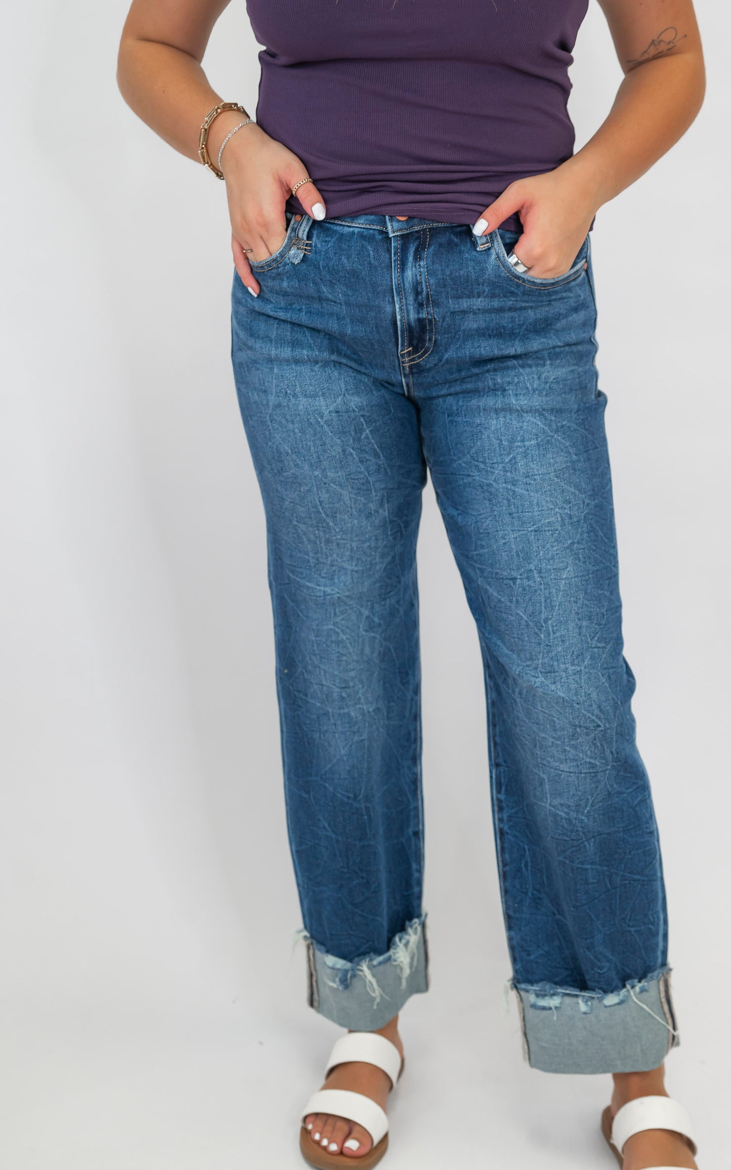 High Rise Crop Boyfriend Cuffed Denim Jeans | RISEN