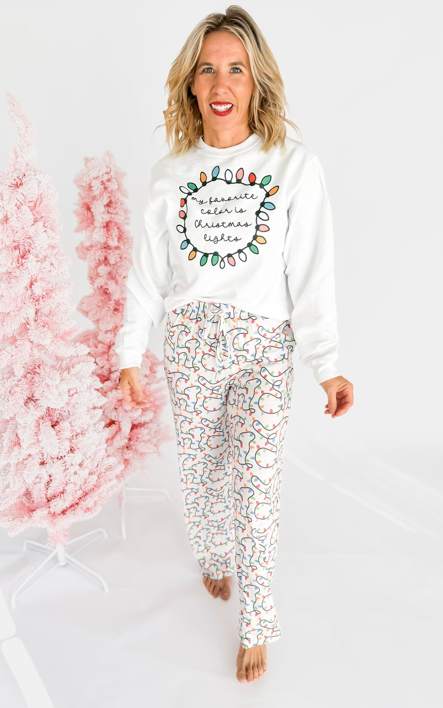 My Favorite Color is Christmas Lights Crew Neck Graphic Sweatshirt