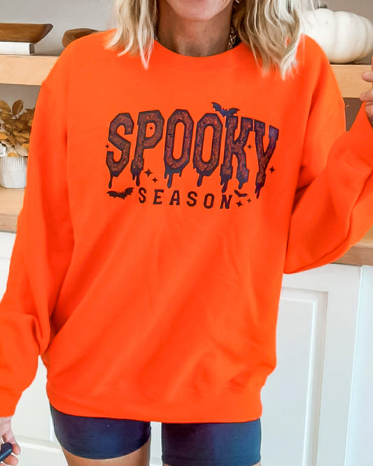 Spooky Season Crew Neck Graphic Sweatshirt - Orange - Final Sale