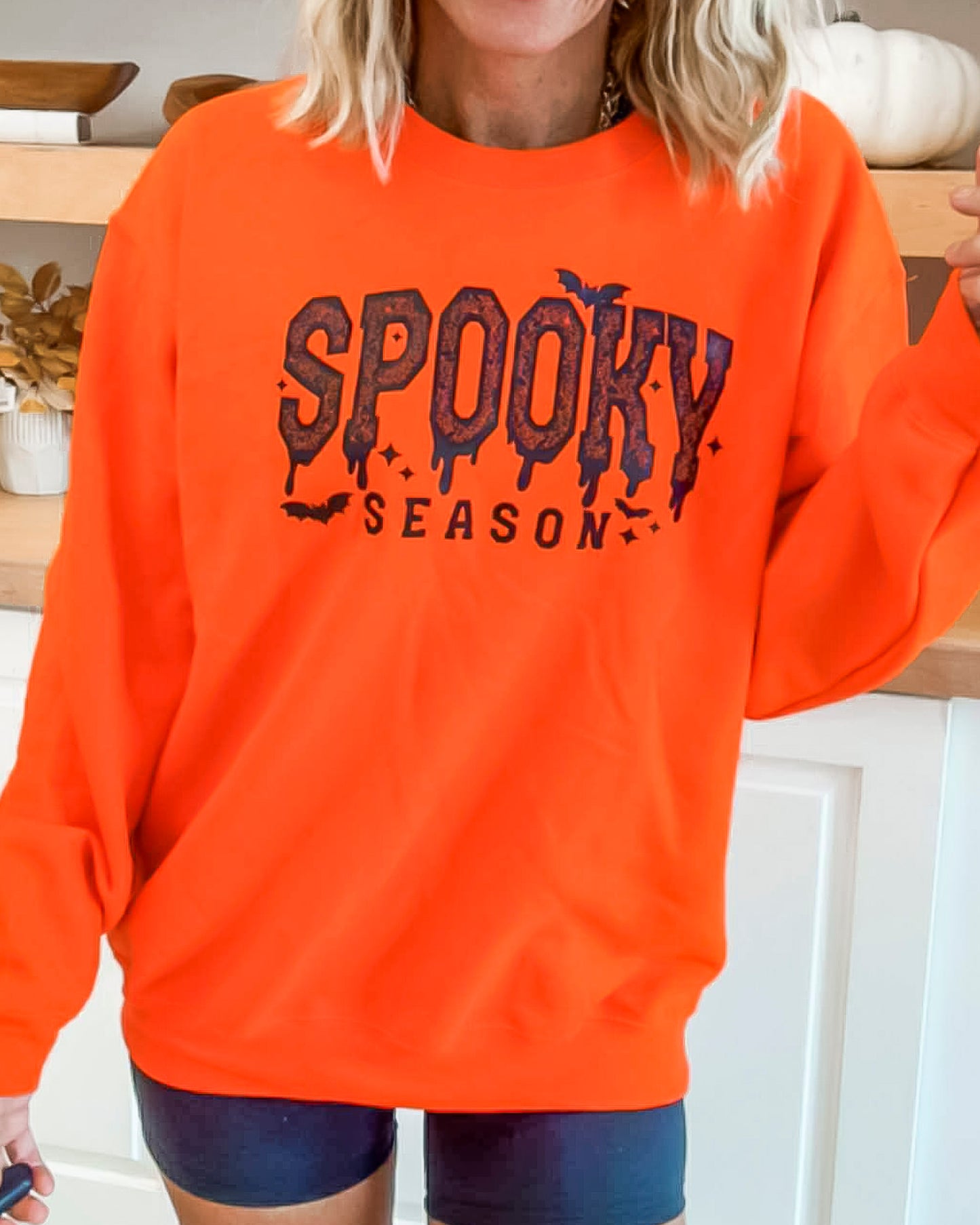 Spooky Season Crew Neck Graphic Sweatshirt - Orange