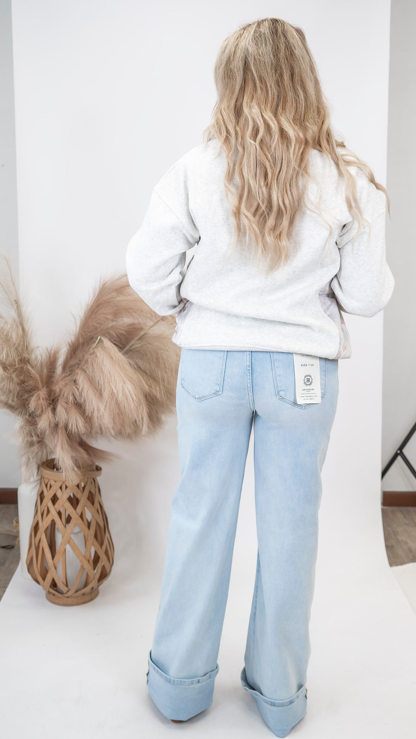 Tummy Control High Rise Wide Cuffed Denim Jeans | RISEN