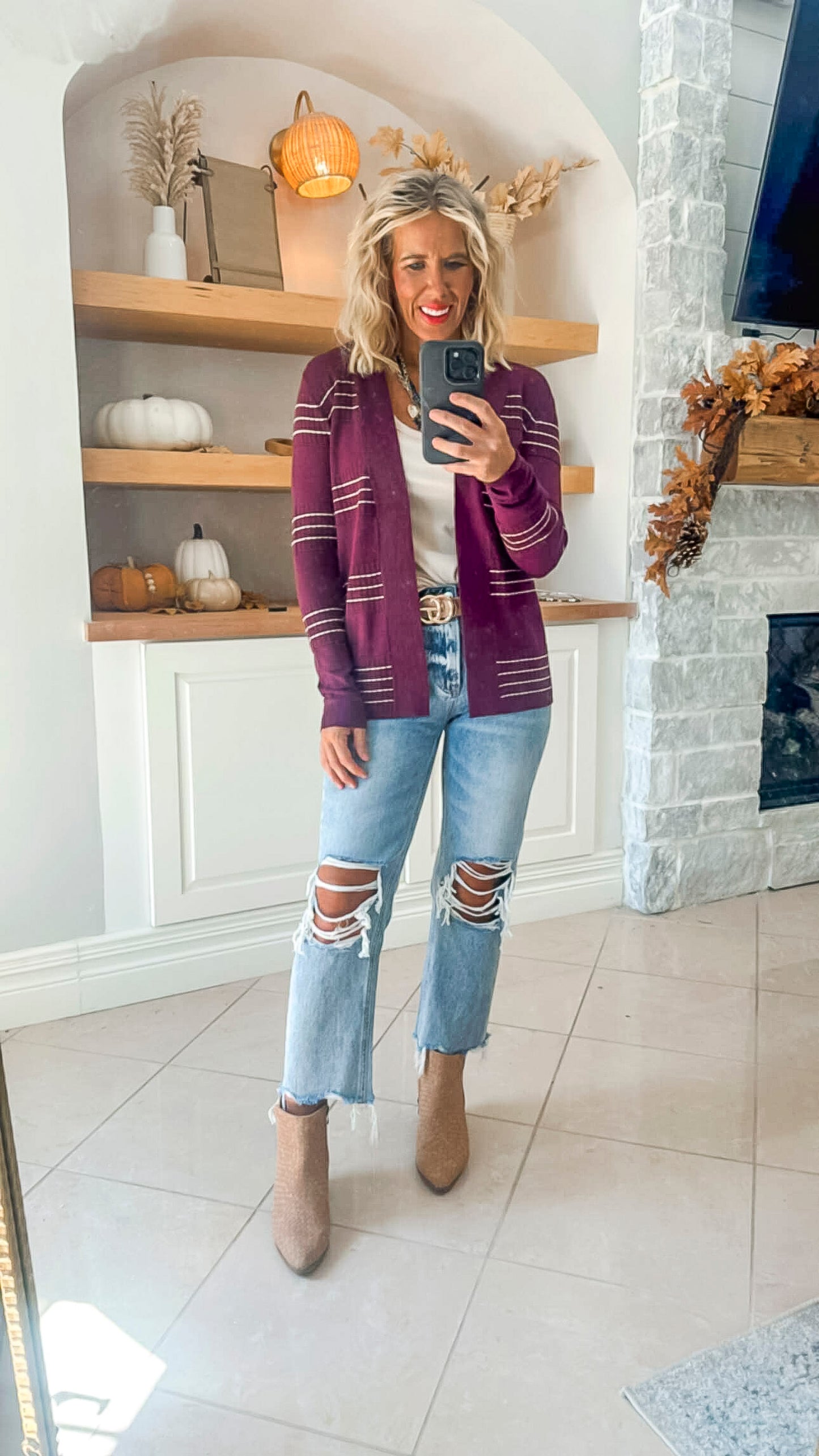 Striped Open Front Cardigan