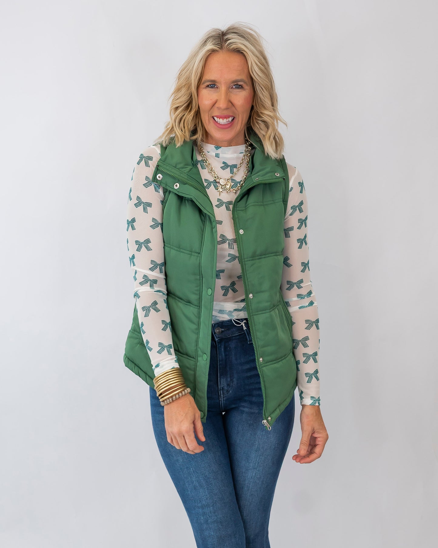 Marlie Holiday Green Bow Mesh Top | SALTY WAVE *PREORDER - START SHIP LATE NOVEMBER