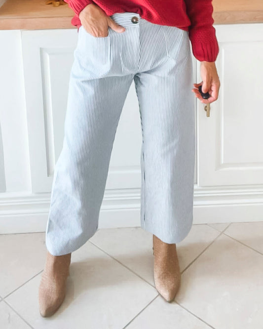 Striped High Waist Cropped Wide Leg Pants