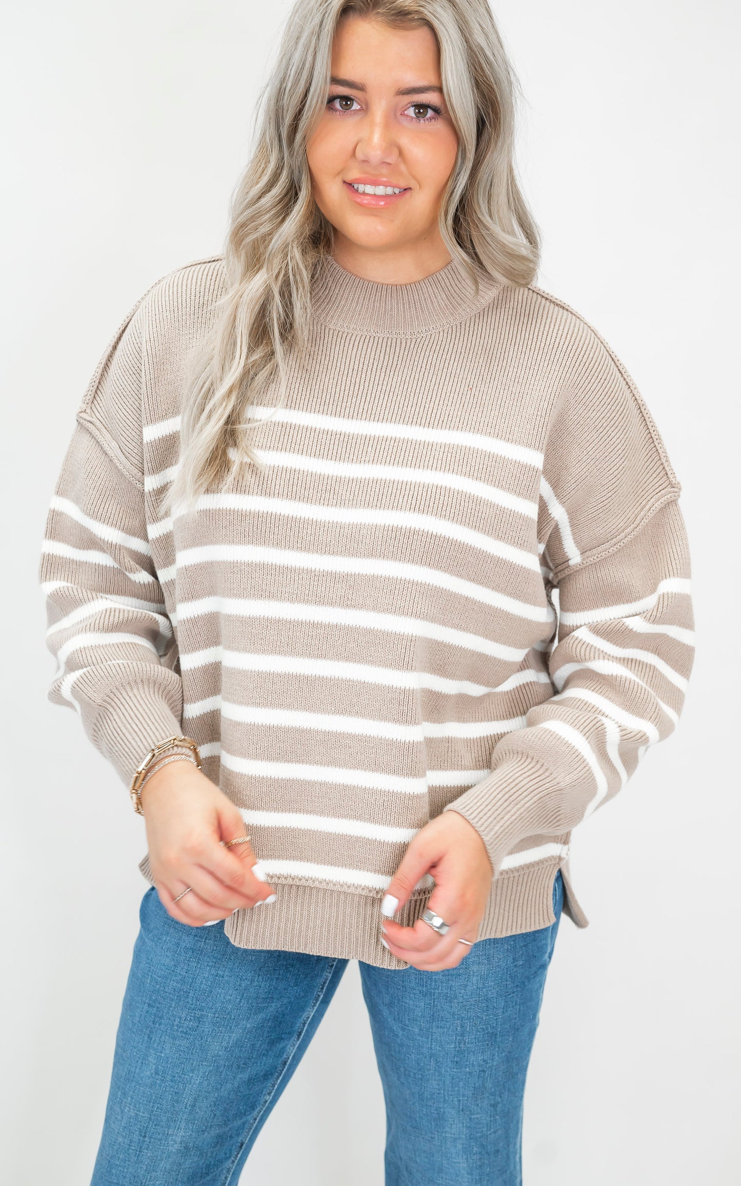 The Tessa Exposed Seam Striped Oversized Sweater | Zenana (8 COLORS) *DEAL*