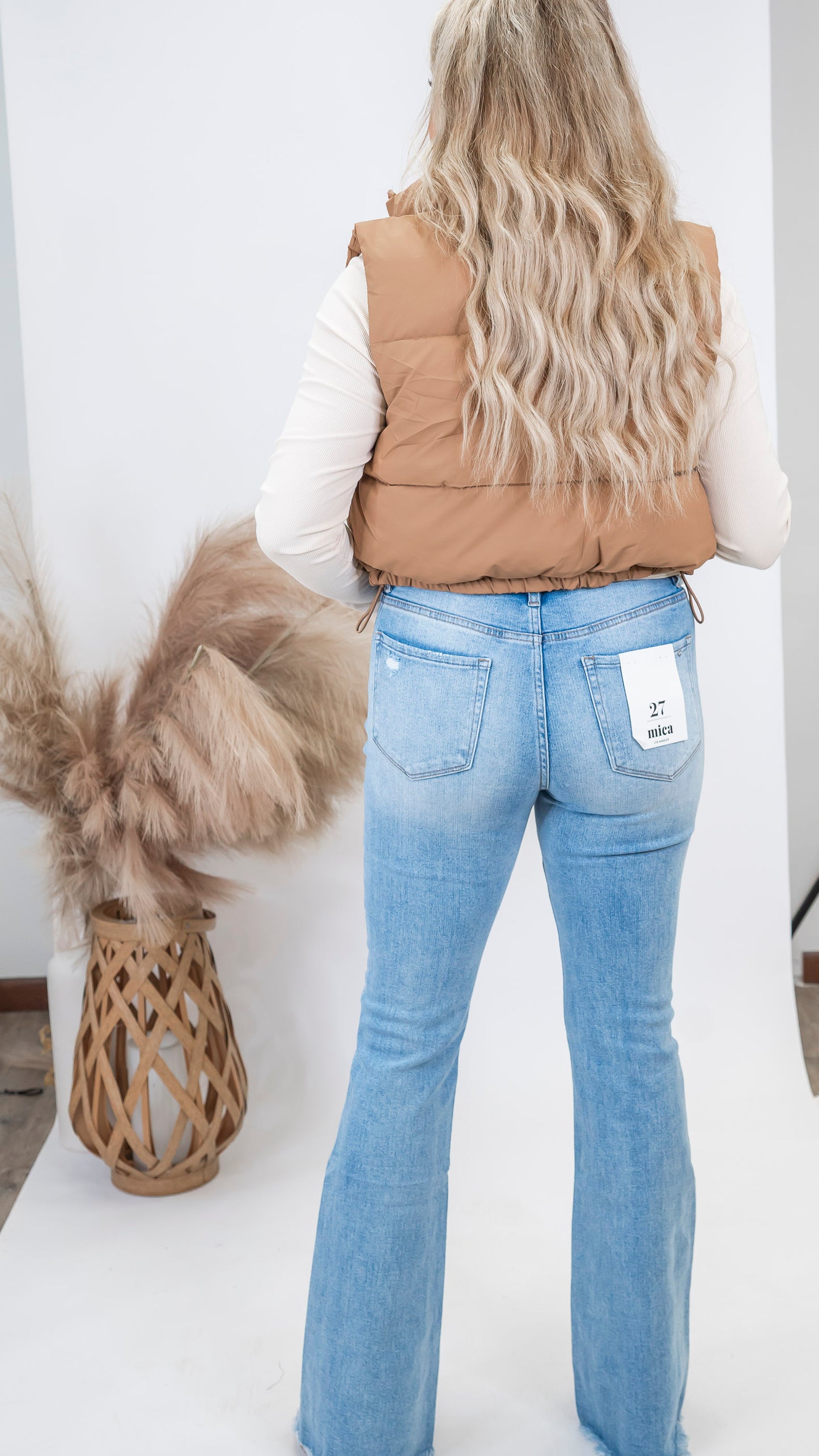 Jacquart High Rise Criss Cross Flare Denim Jean | MICA