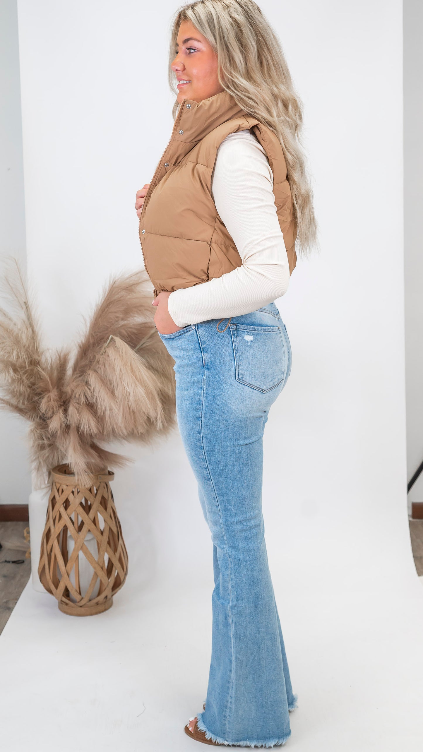 Jacquart High Rise Criss Cross Flare Denim Jean | MICA