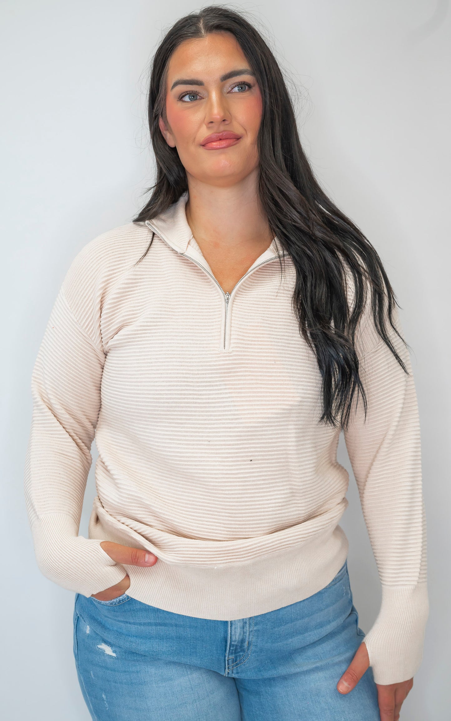 On Repeat Cream Half-Zip Pullover | SALTY WAVE *DEAL