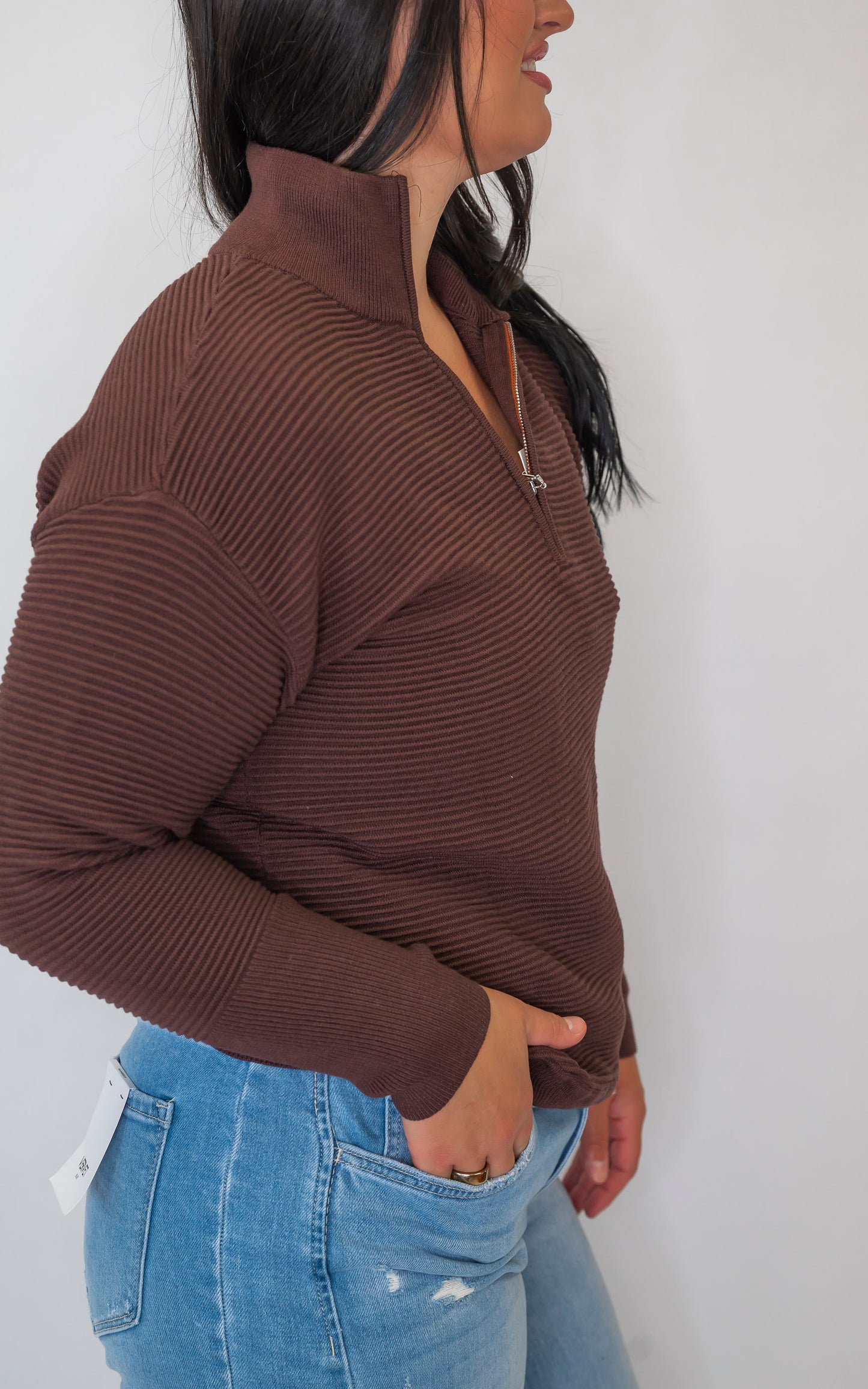 On Repeat Brown Half-Zip Pullover | SALTY WAVE