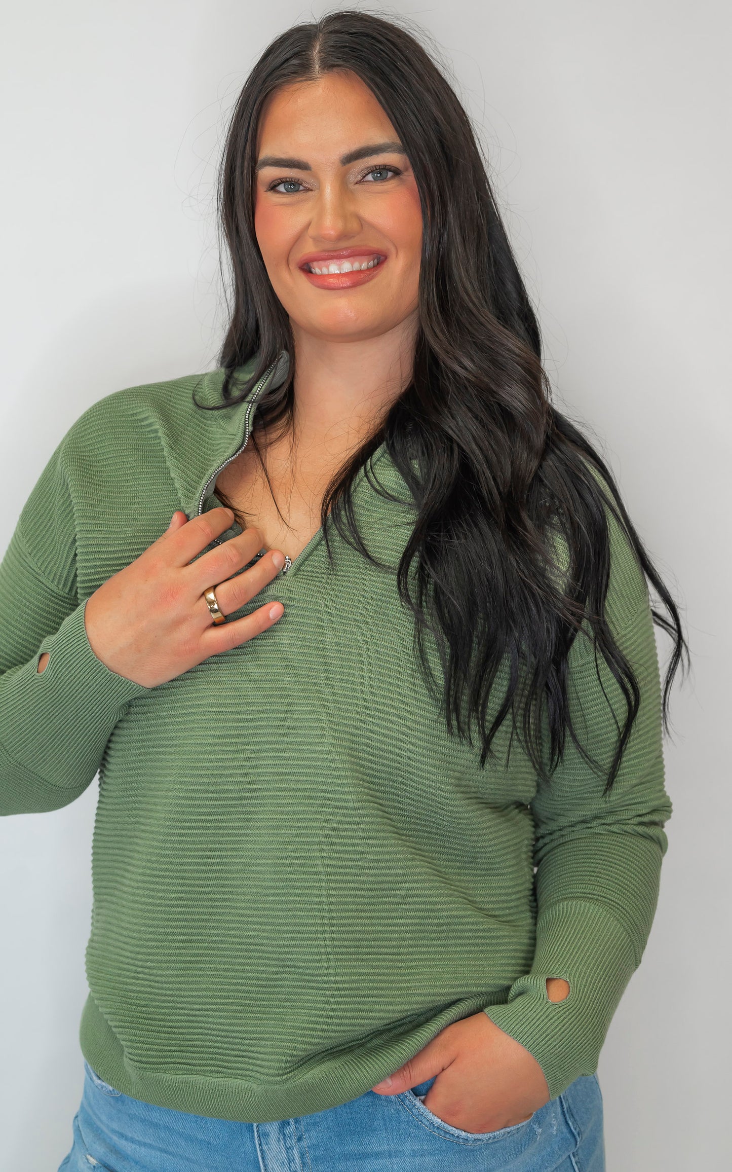 On Repeat Olive Half-Zip Pullover | SALTY WAVE - DEAL