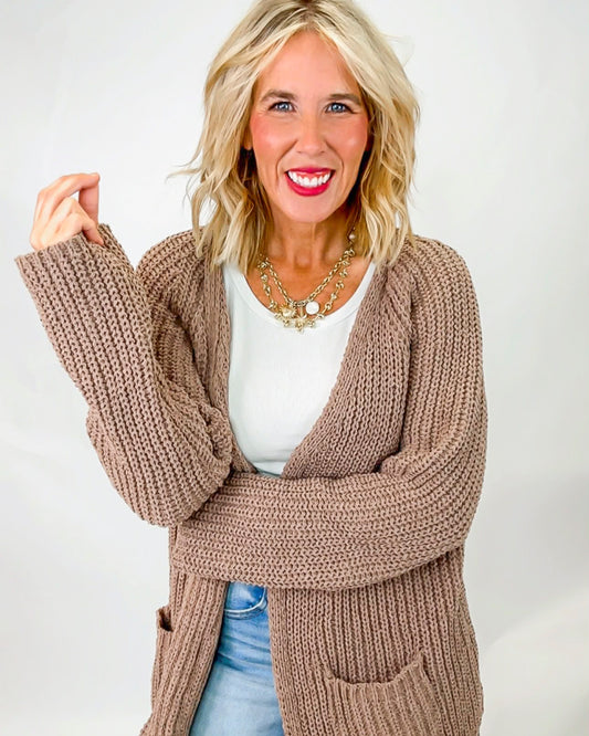 Mocha Chenille Relaxed Fit Cardigan | POL