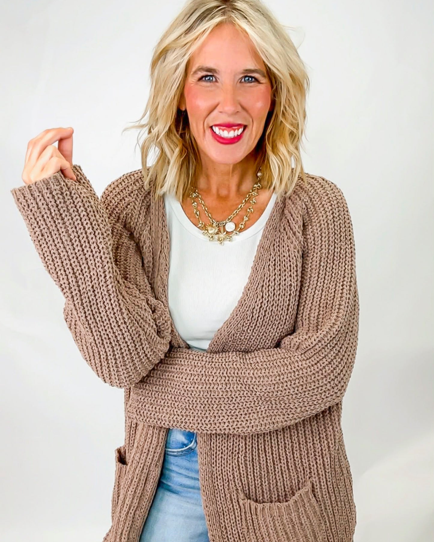 Mocha Chenille Relaxed Fit Cardigan | POL