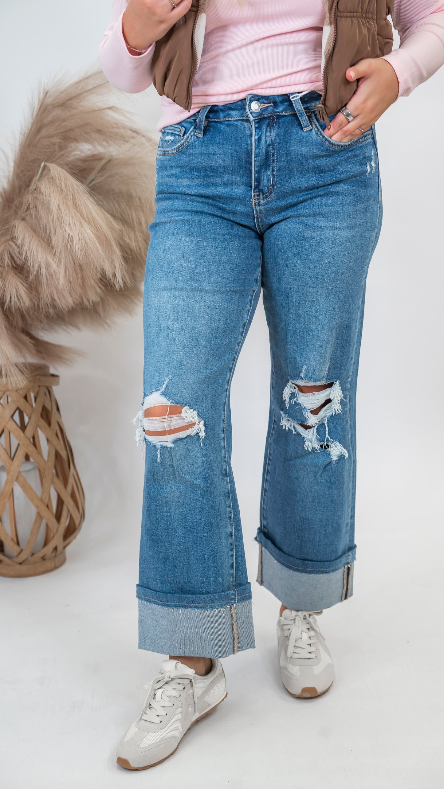 The Attendent High Rise Cuffed Crop Wide Denim Jeans | FLYING MONKEY by Vervet