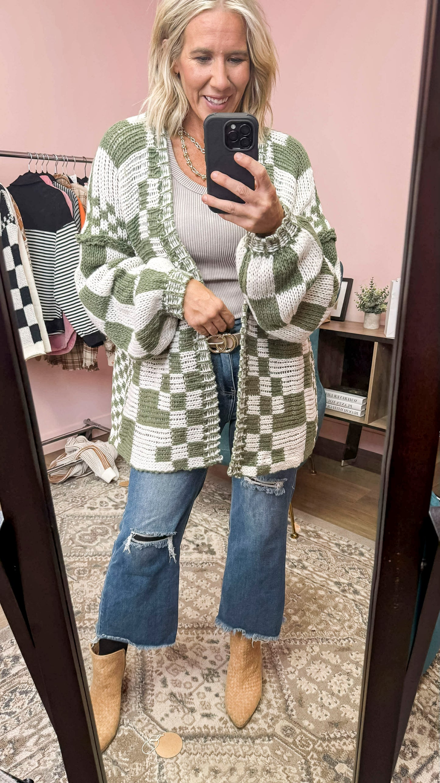 Mixed Check Pattern Loose Fit Chunky Cardigan (4 COLORS) | BIBI *LA LIVE PREORDER*