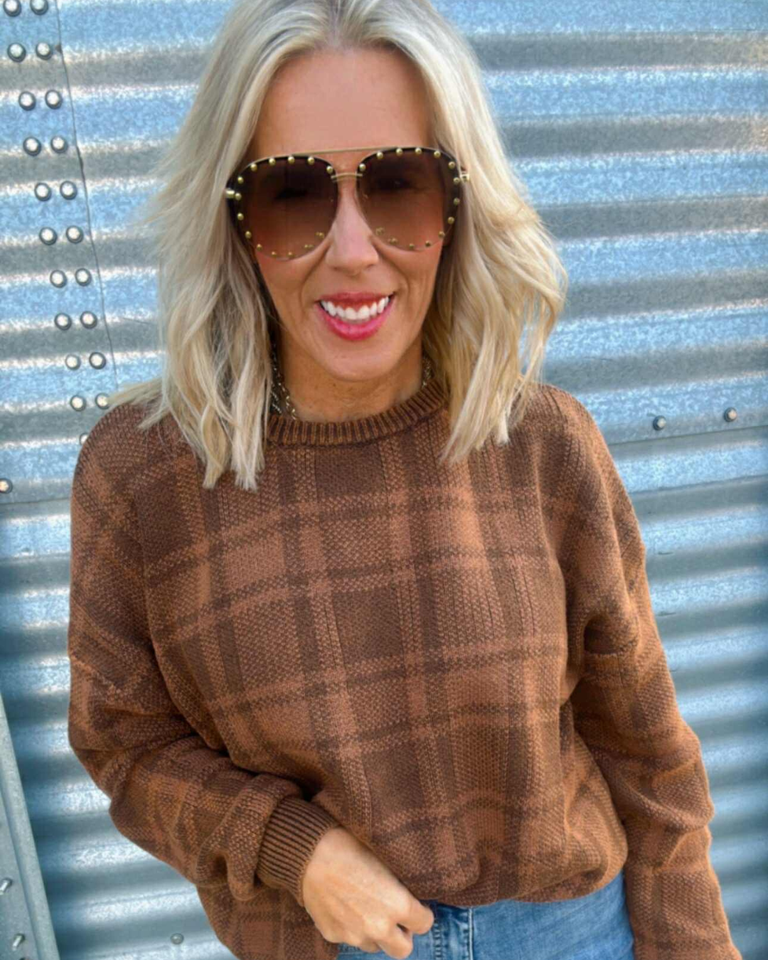 Cozy Knit Plaid Sweater