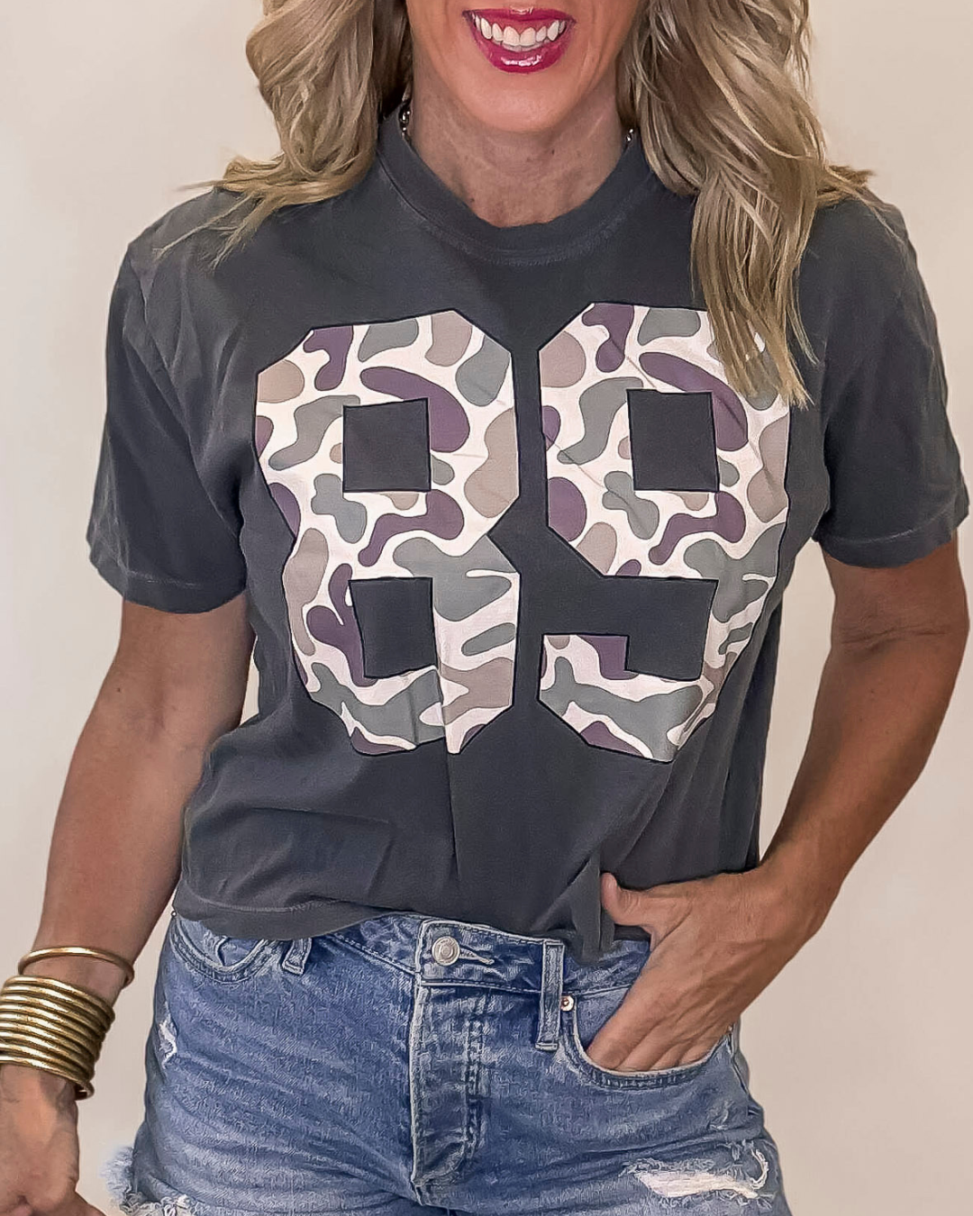 89 Varsity Camo Garment Dyed Graphic Boxy Crop T-shirt