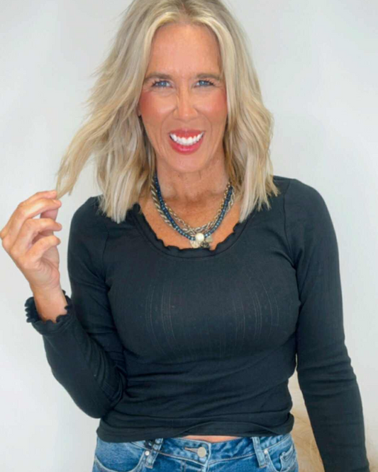 Black Long Sleeve Solid Knit Top